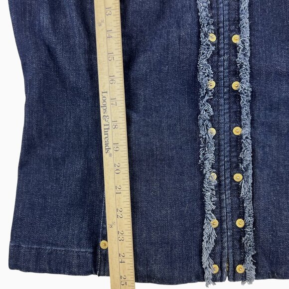 VTG St John Sport Classic Chic Preppy Denim Jacket Frayed Trim & Gold Details L - Picture 6 of 16